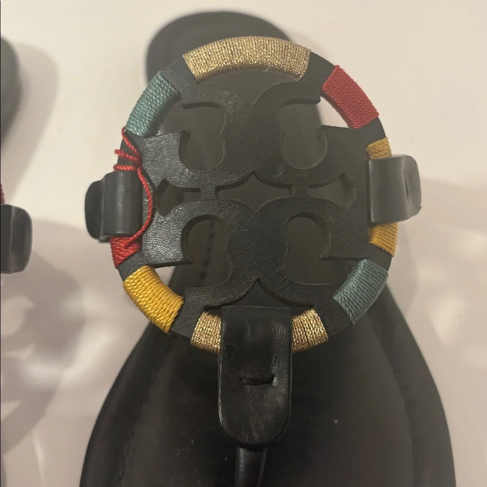 Colorful Tory Burch Miller Logo‎ Black Sandals 9.5